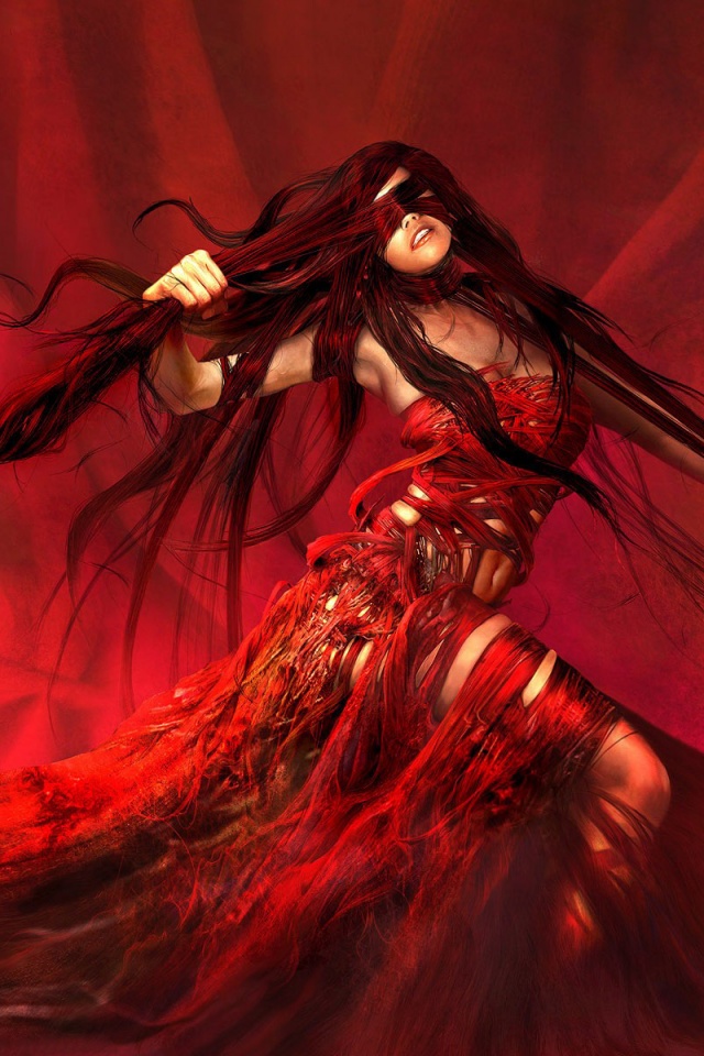 Девушка в красной мантии обои