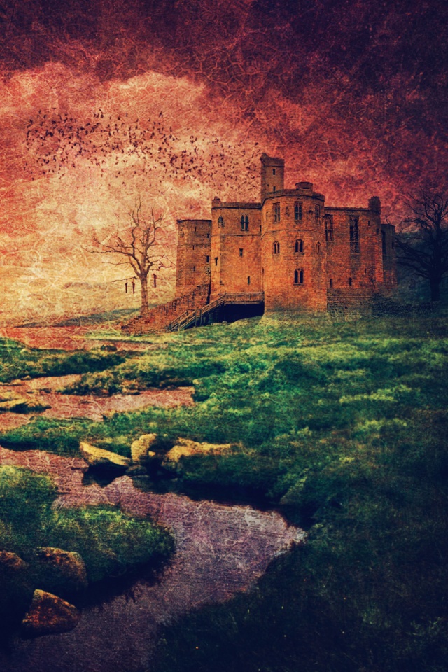 Старинный пейзаж с замком обои