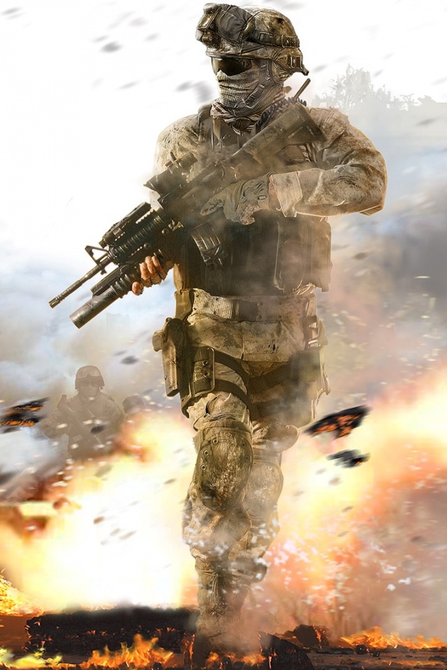 Солдат на фоне огня обои