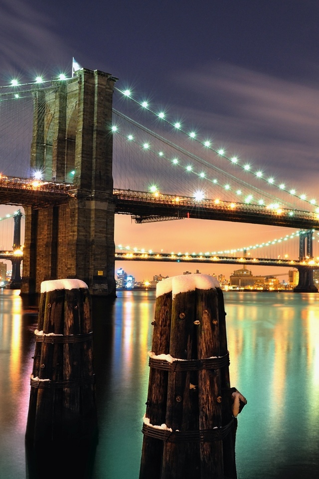 Бруклинский мост зимой HDR обои