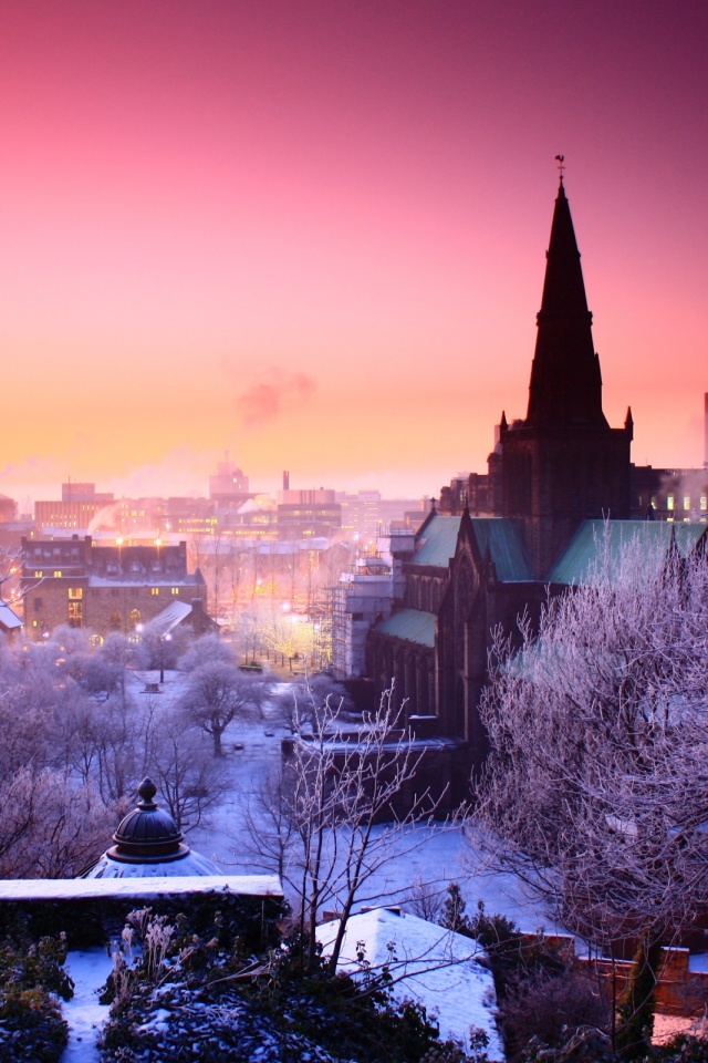 Закатный город зимой обои