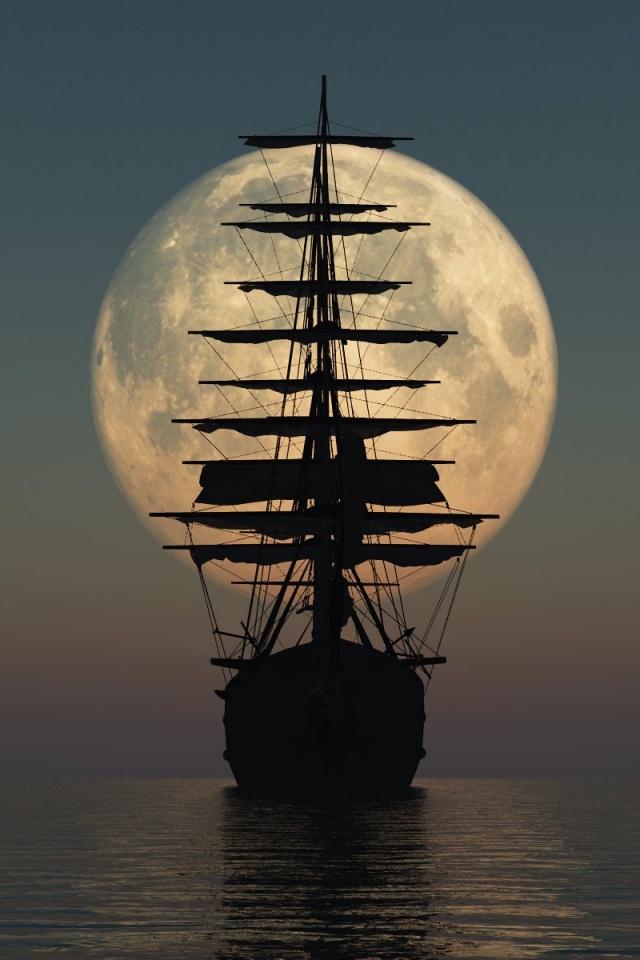 Корабль со спущенными парусами обои