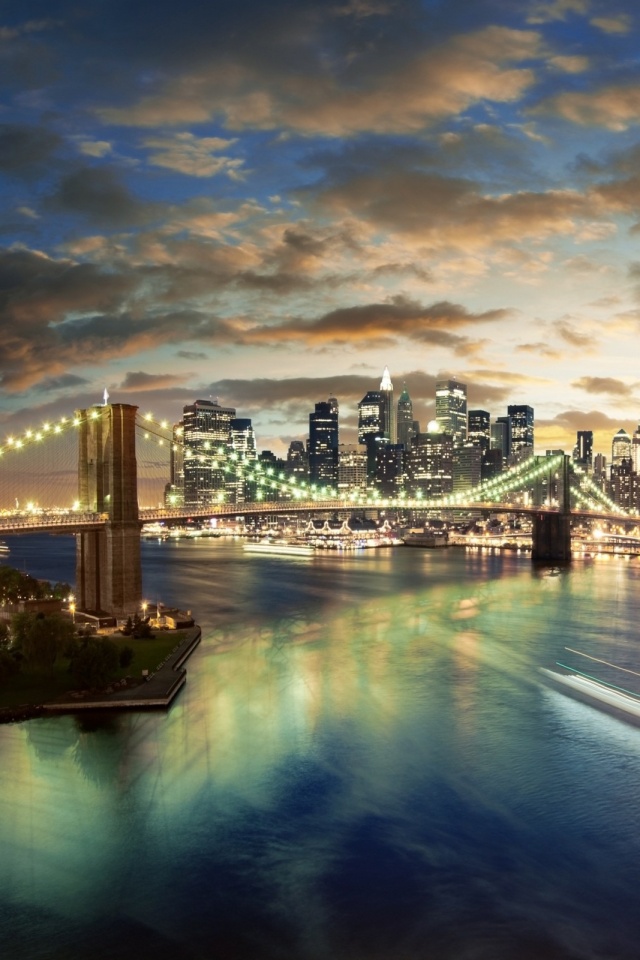 Мост в Нью-Йорке ночью обои