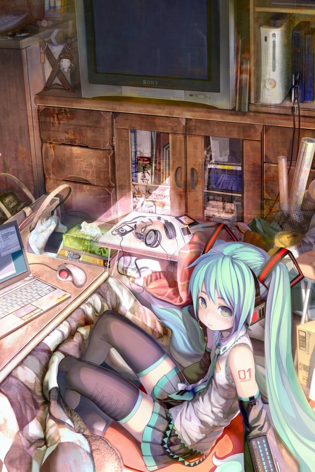 Хатсуне Мику в своей комнате обои