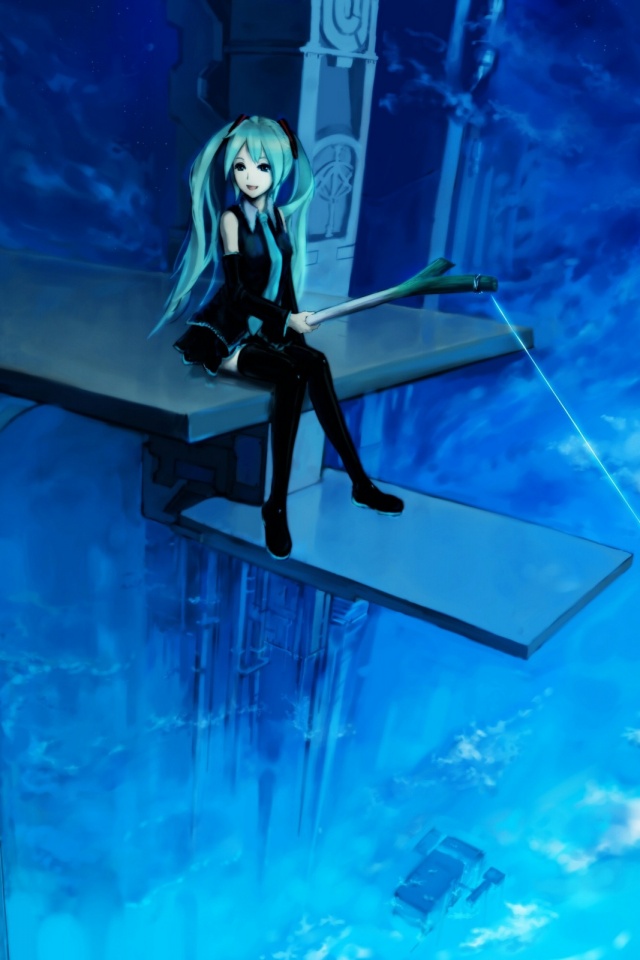 Хатсуне Мику с удочкой обои