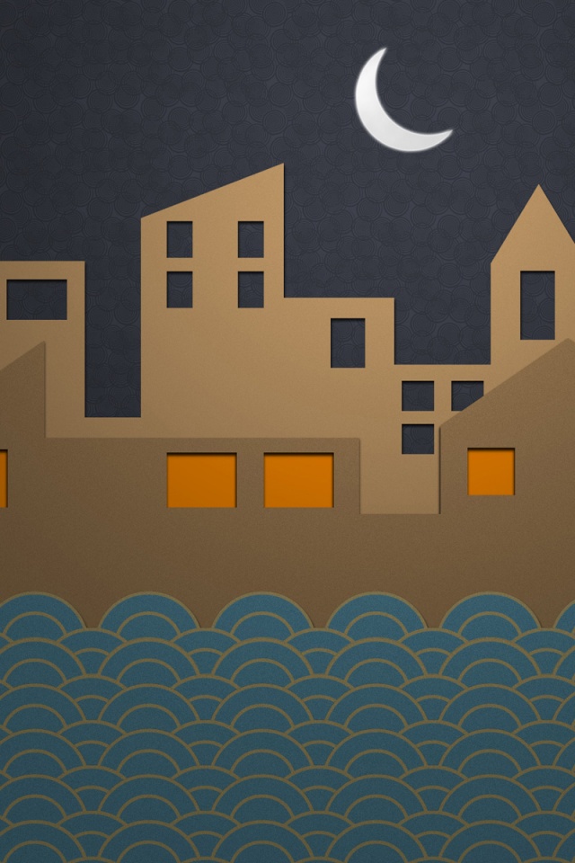 Ночной город на реке обои