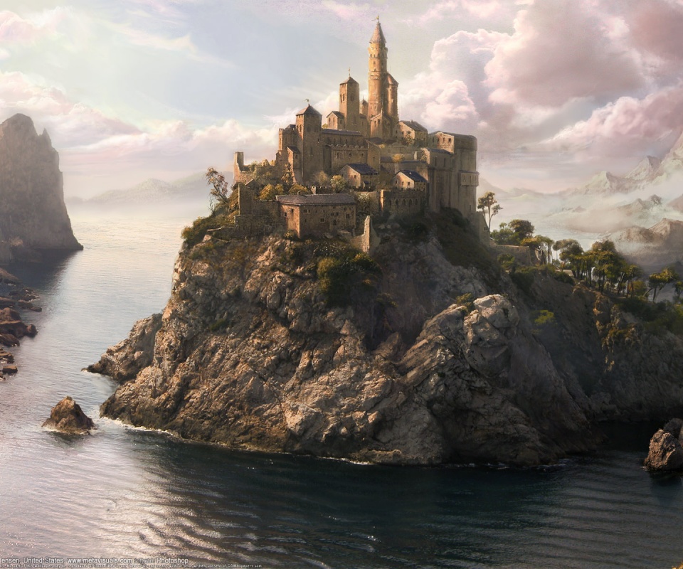 Замок на скале обои