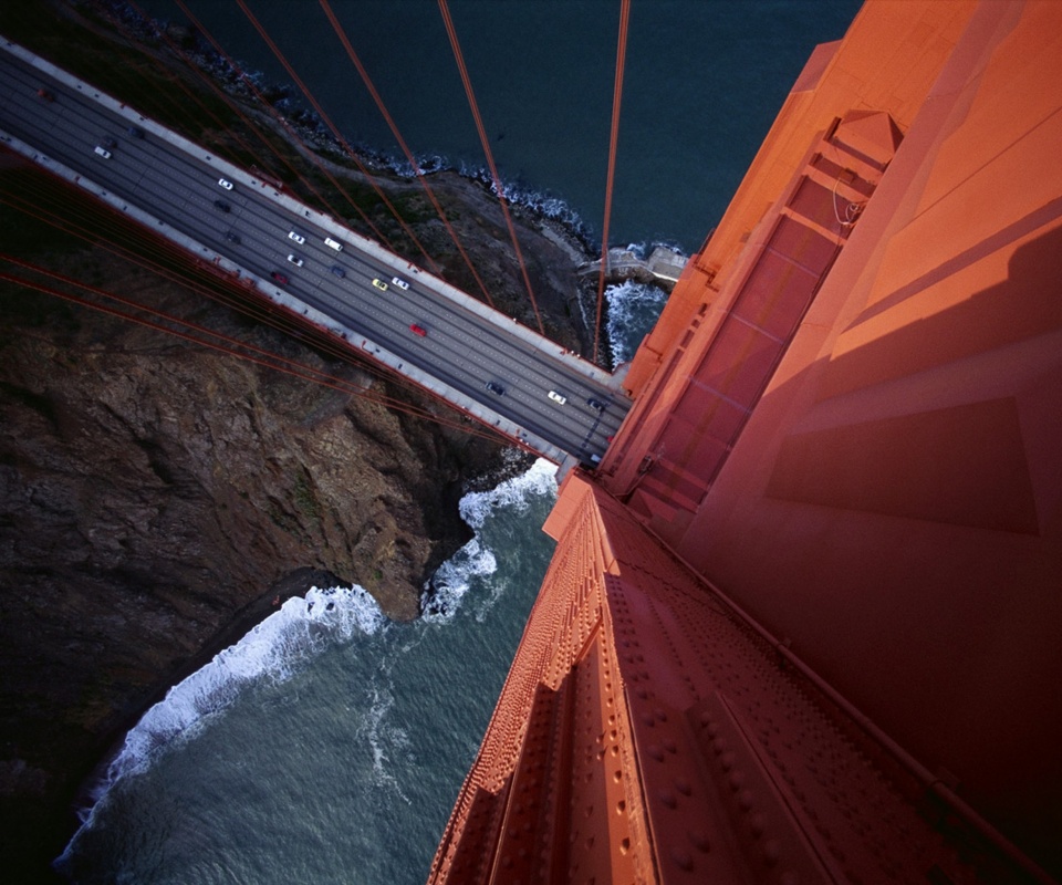 Вид в с пролета моста Золотые Ворота обои