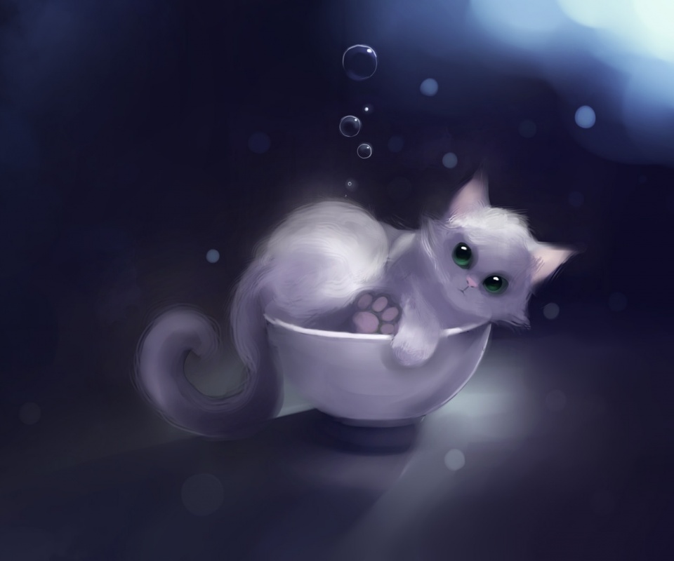 Котёнок в миске обои