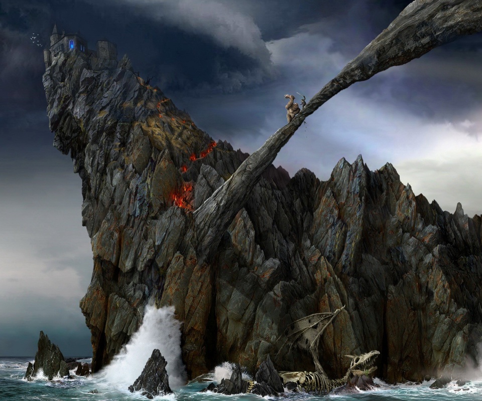 Бой на скале обои