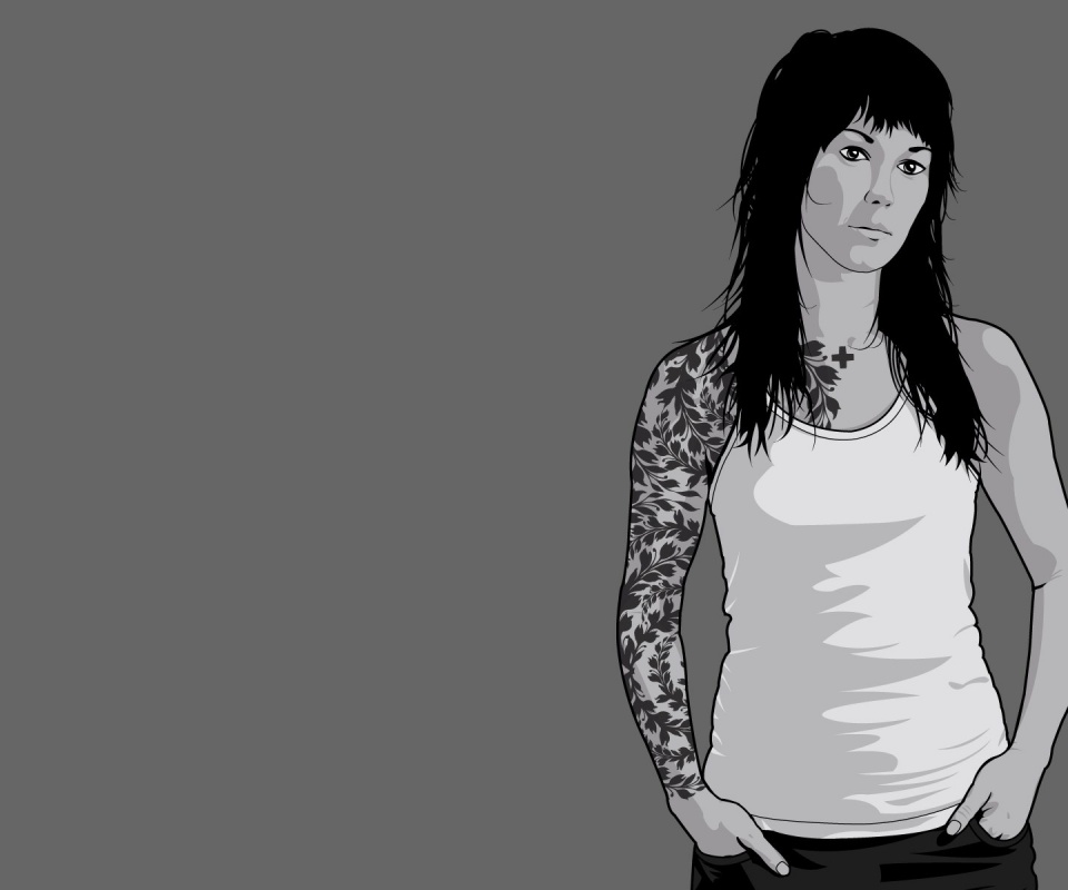 Девушка с татуировкой в виде листвы обои