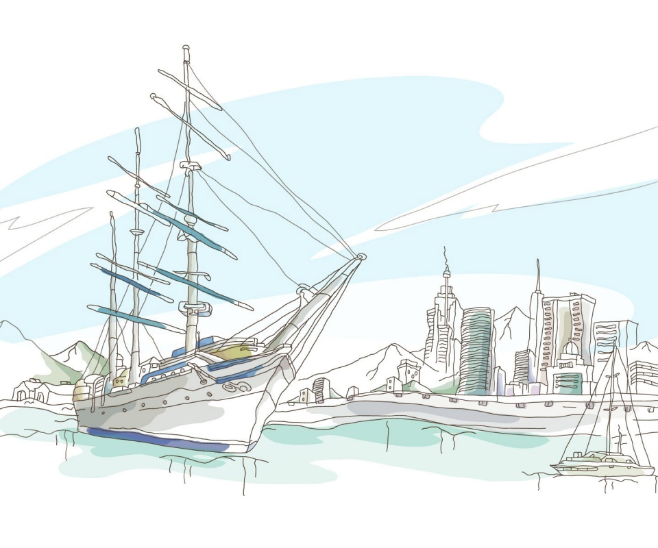 Парусник у города обои