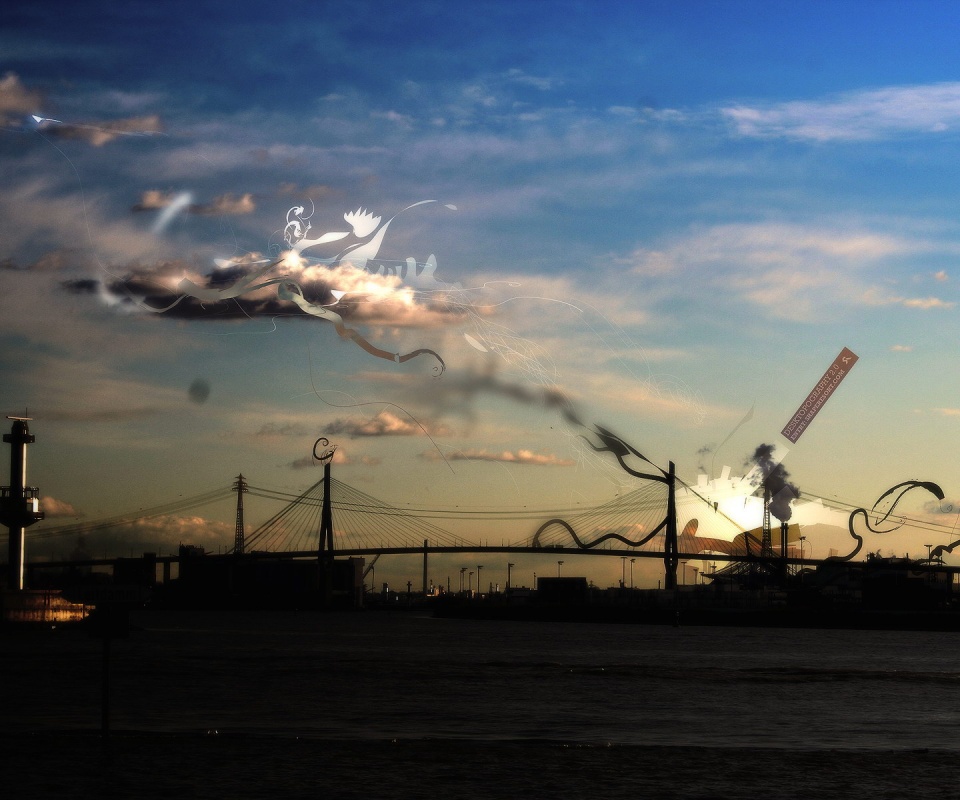 Абстракиця над мостом обои