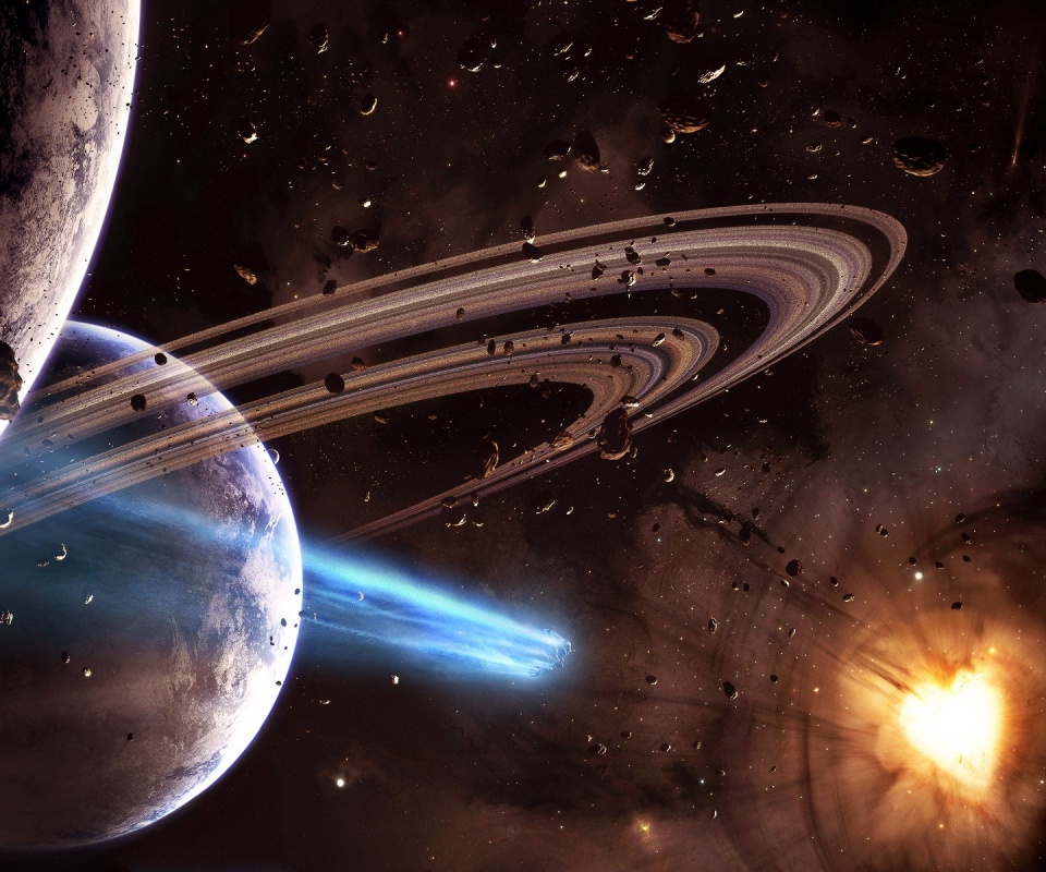 Голубой метеорит и туманность в виде сердца обои