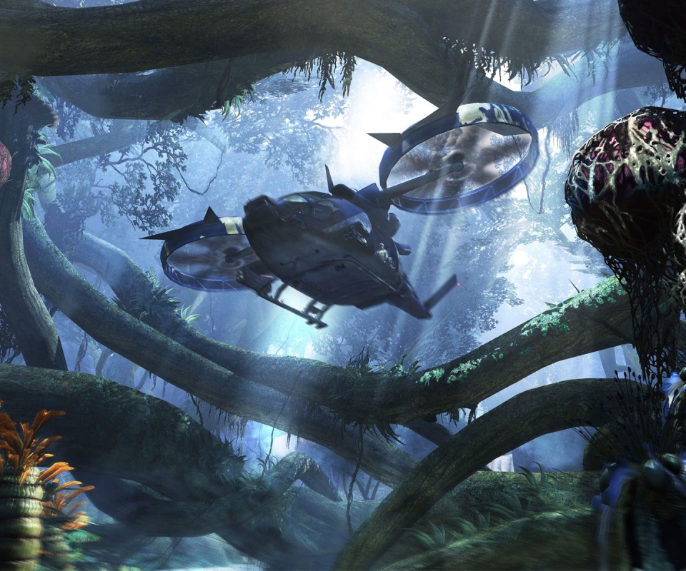 Вертолет в инопланетных джунглях обои