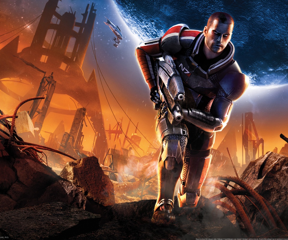 Капитан Шепард на руинах обои