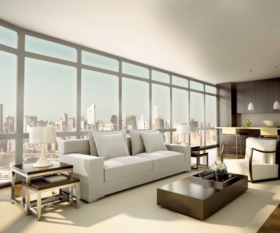 Квартира с видом на мегаполис обои