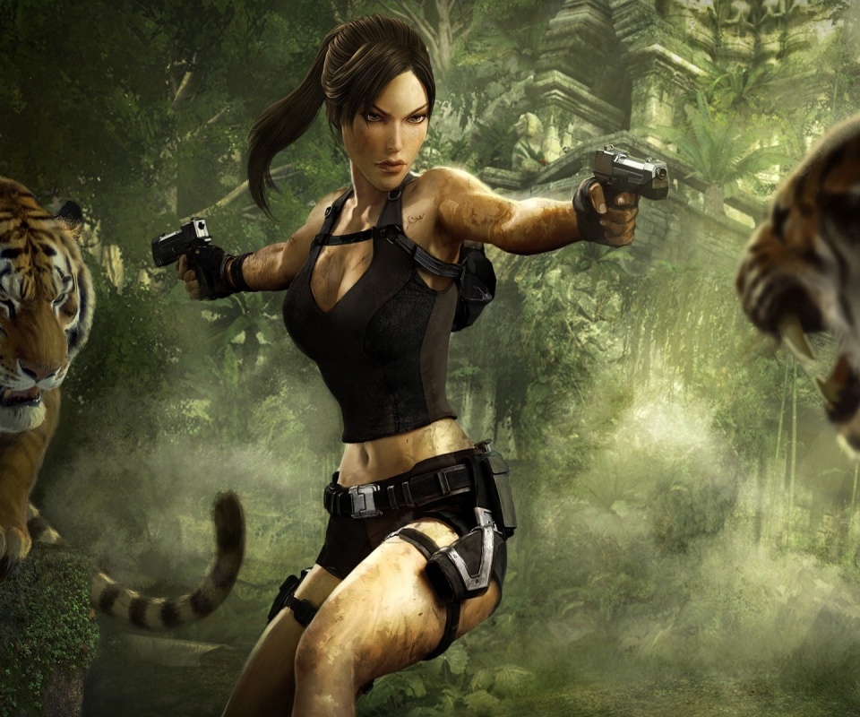 Лара Крофт протв тигров обои