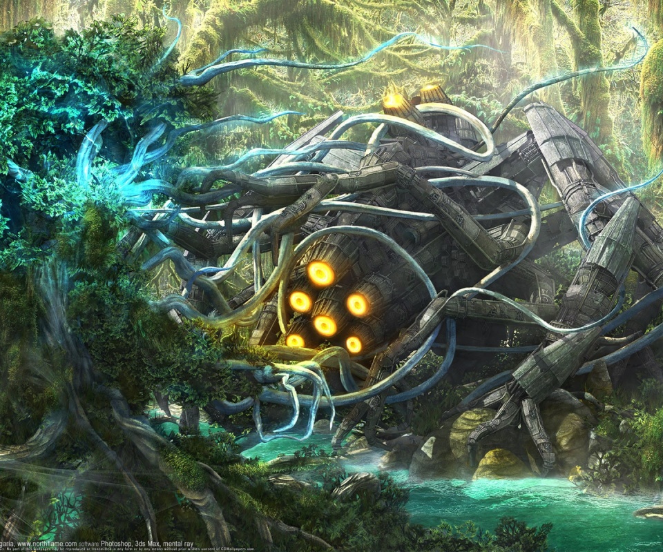 Космический корабль в джунгялх обои