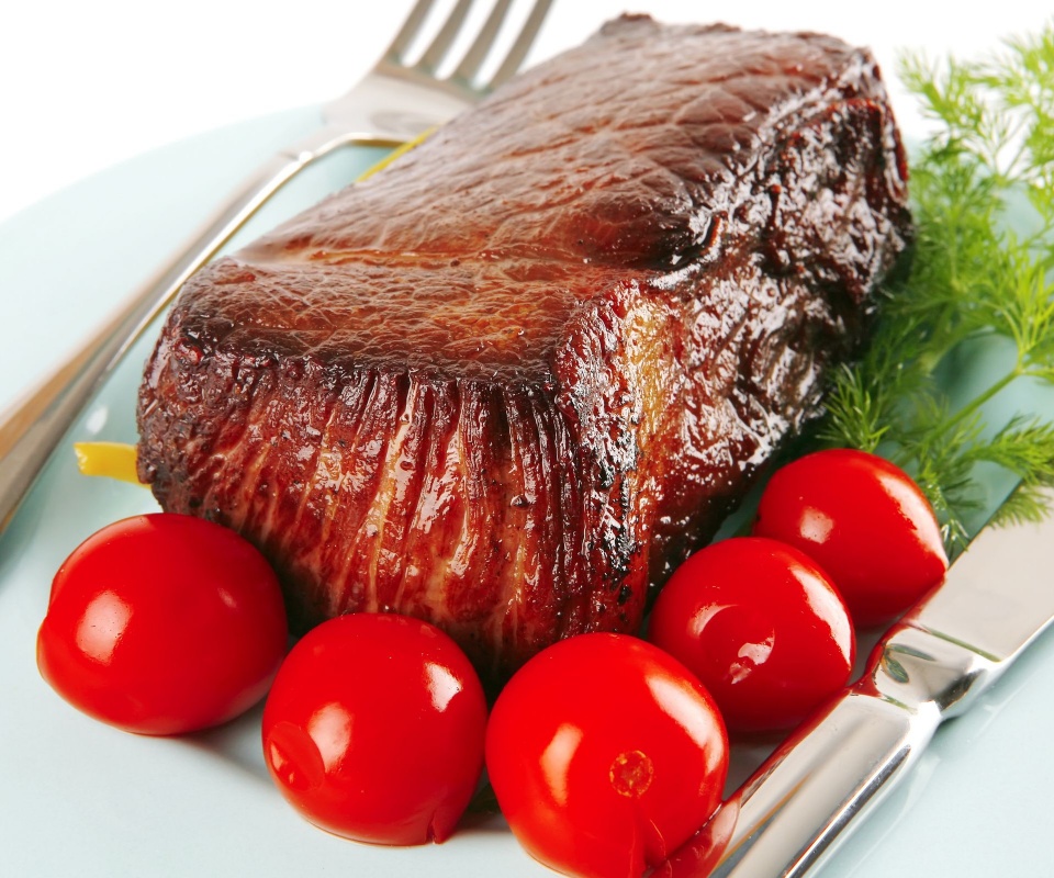 Стейк с помидорами обои