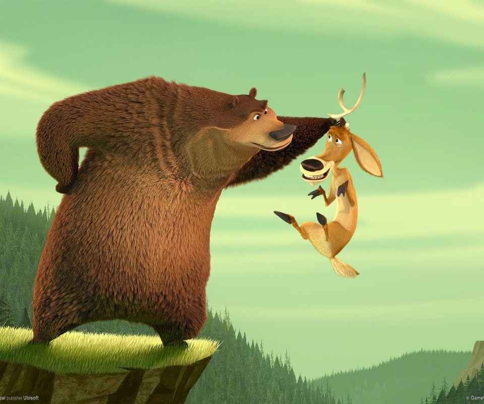 Медведь прессует оленя обои