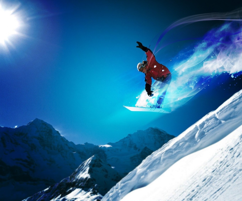Сноубордист в прыжке обои