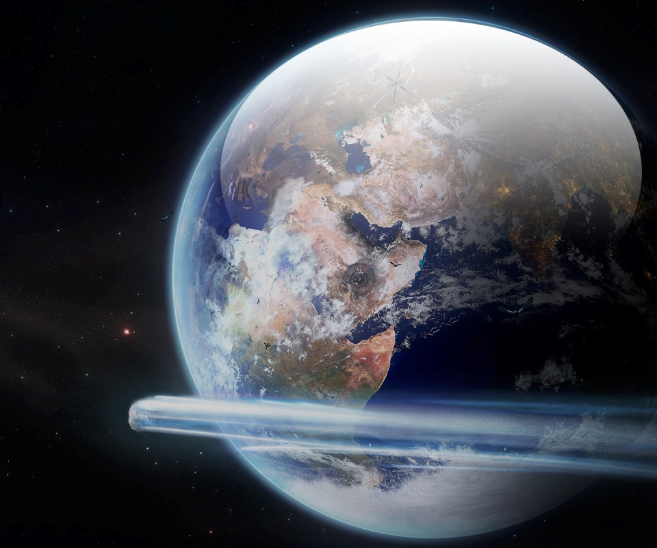 Метеорит пролетает мимо Земли обои