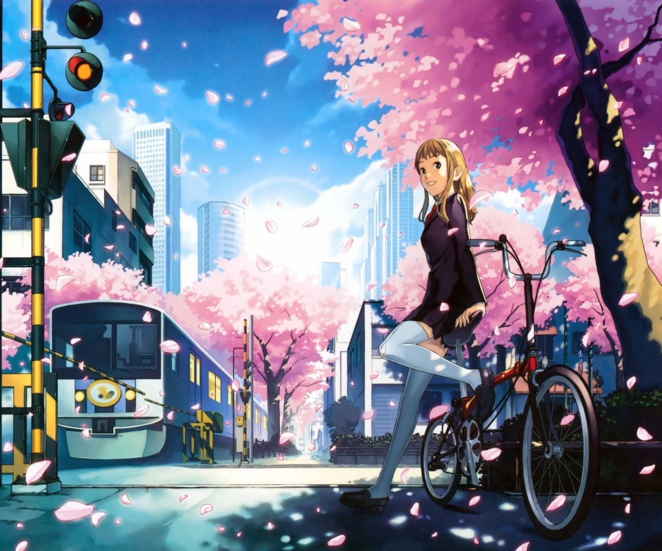 Японская школьница на велосипеде обои