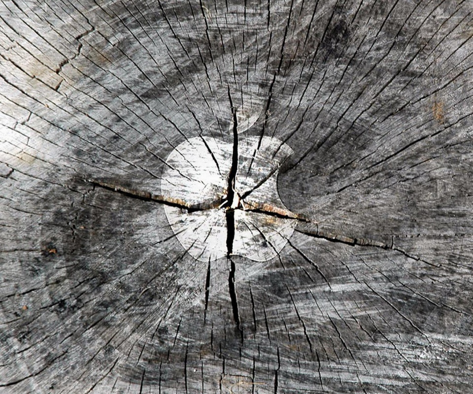 Логотип Apple на бревне обои