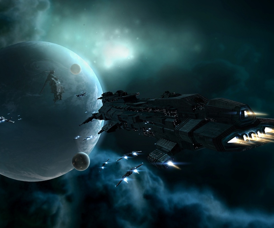 Космический флот атакует планету обои