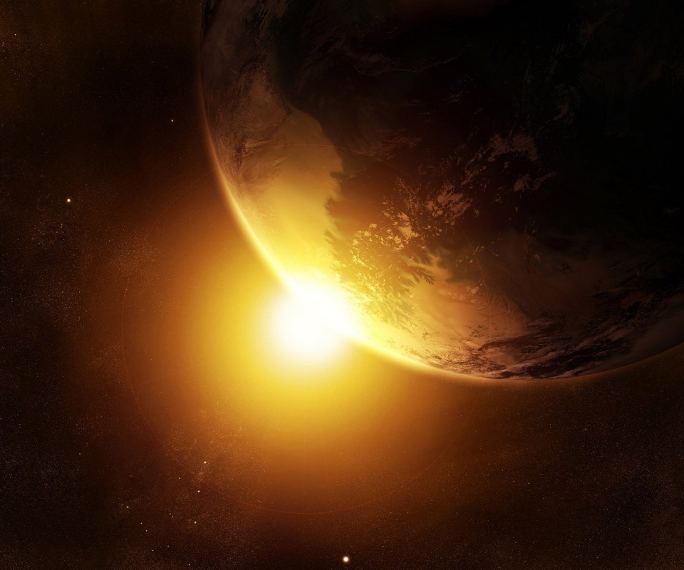 Солнце выглядывает из-за планеты обои