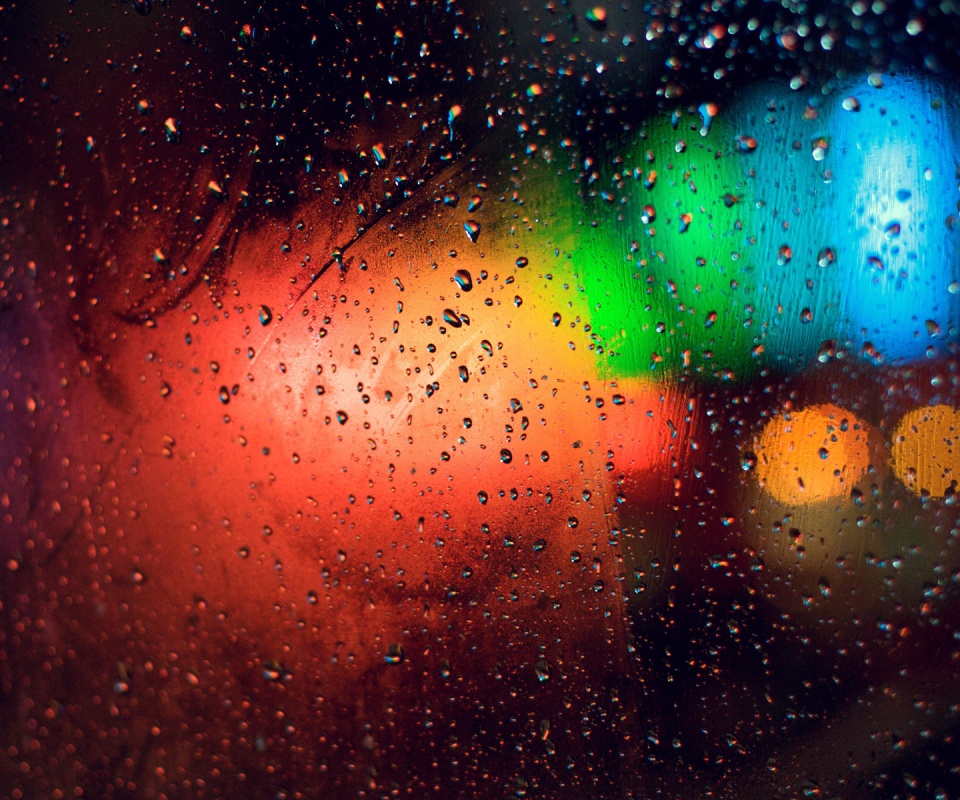 Огни за мокрым стеклом обои