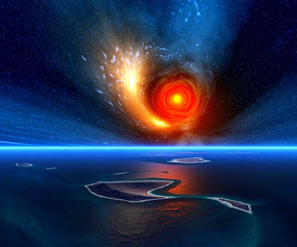 Красная дыра над океаном обои