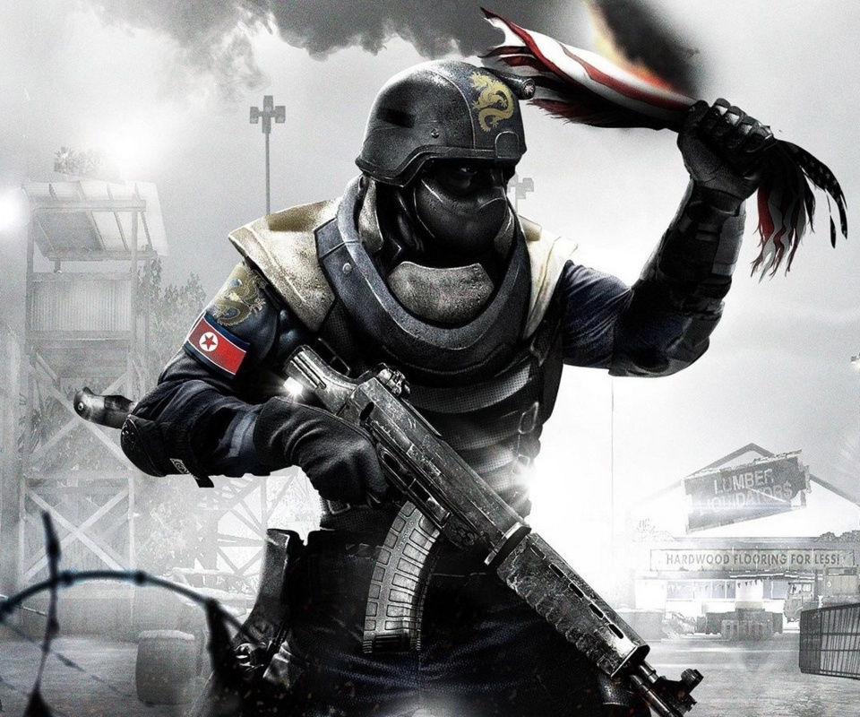 Китайский солдат жжет американский флаг обои