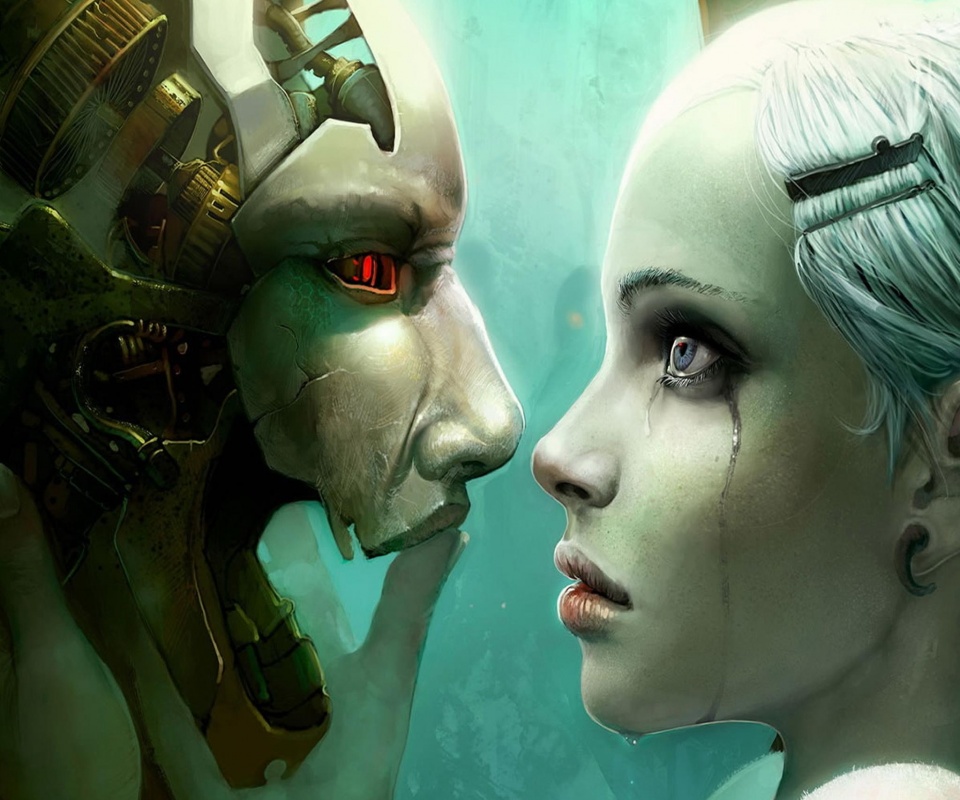 Девушка и робот обои