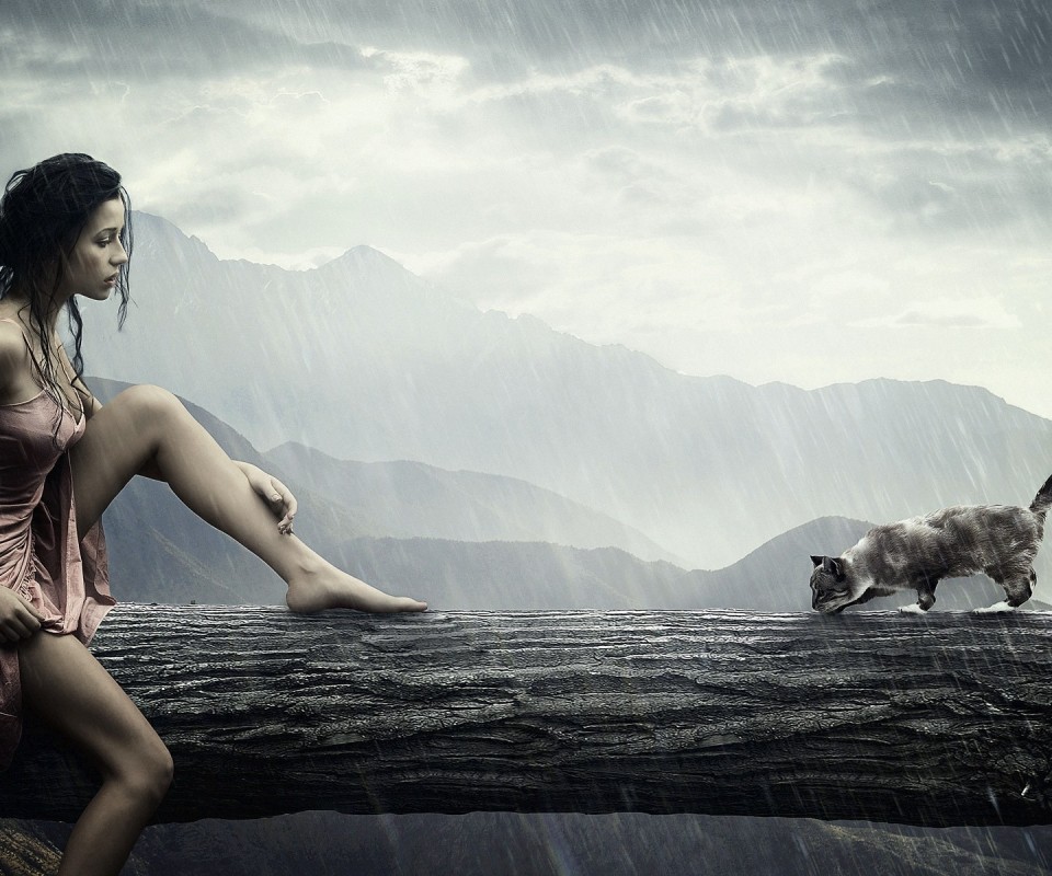 Девушка и кошка обои