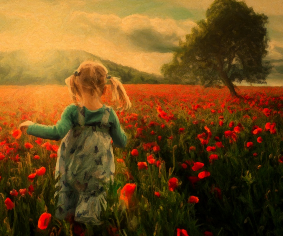 Девочка на маковом поле обои