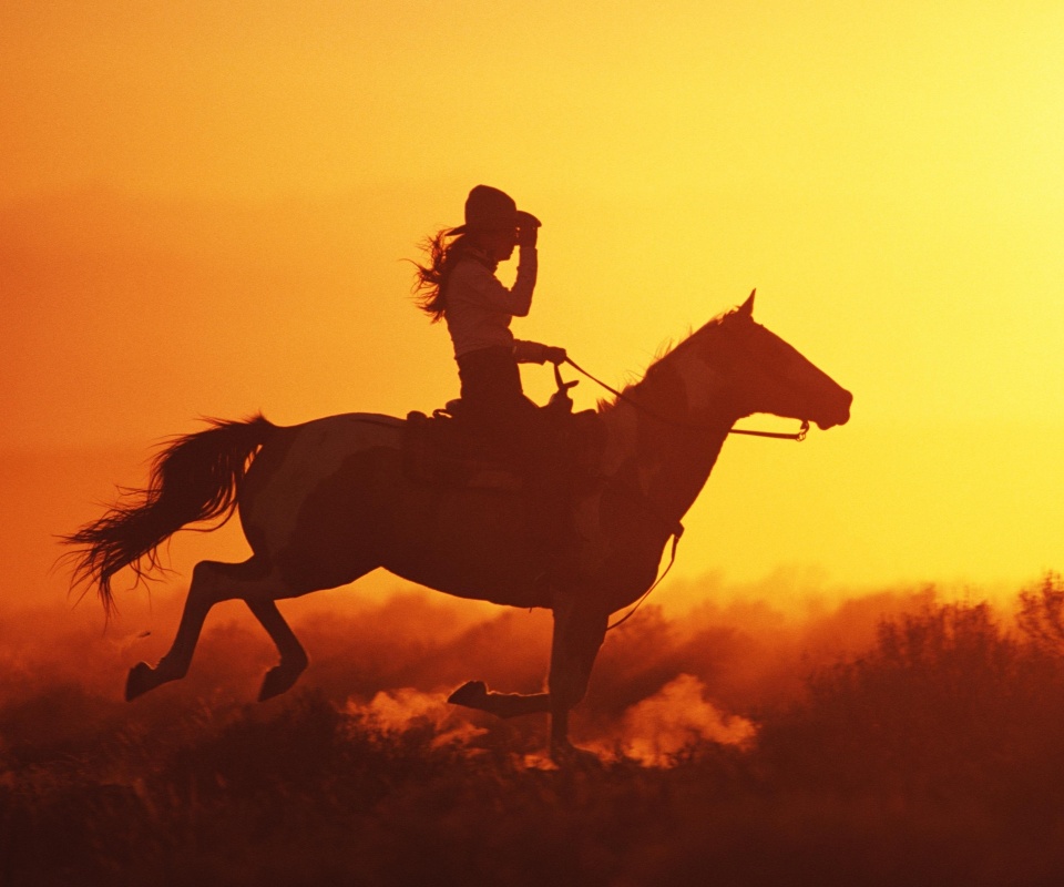 Наездница на закате обои