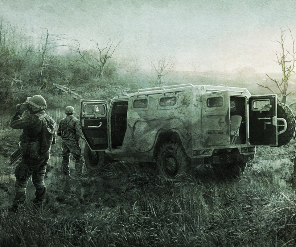 Солдаты из сталкера на болоте обои