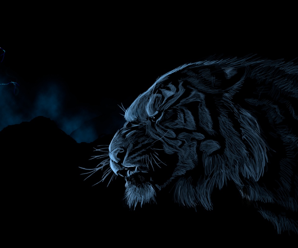 Рисунок грозного тигра обои