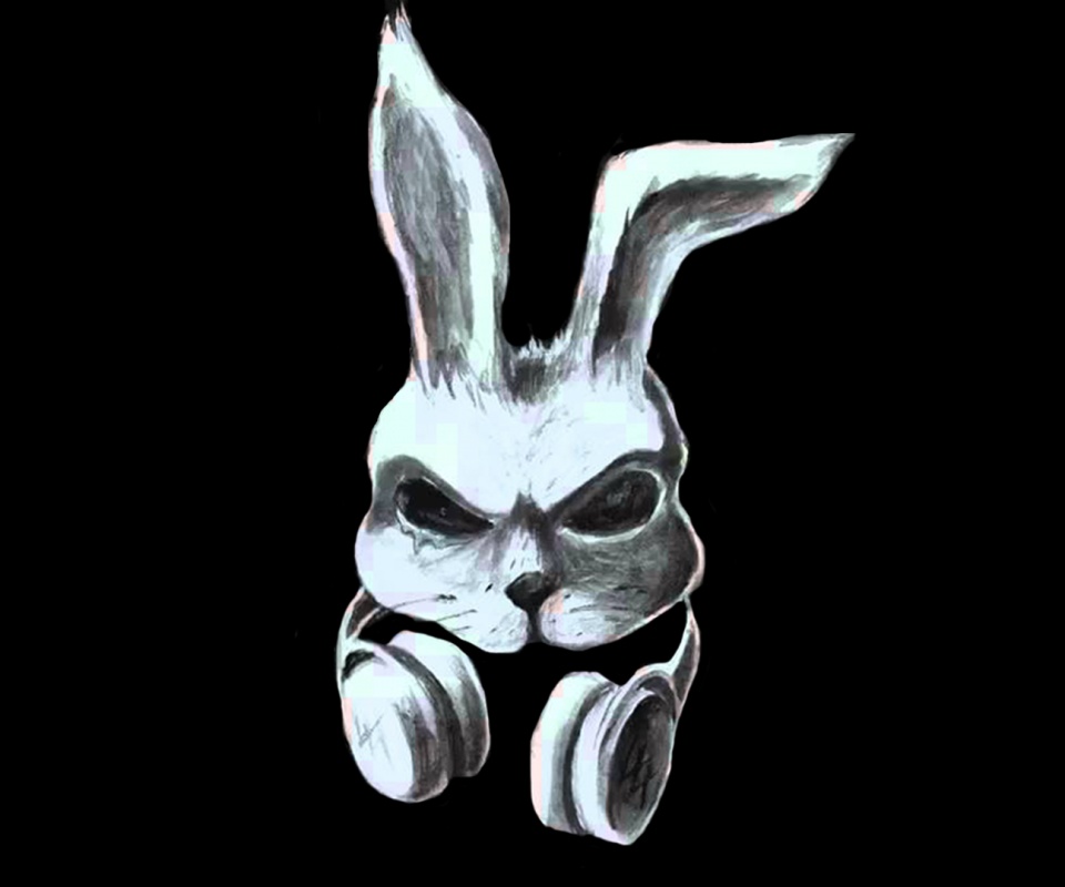 Кролик в наушниках обои