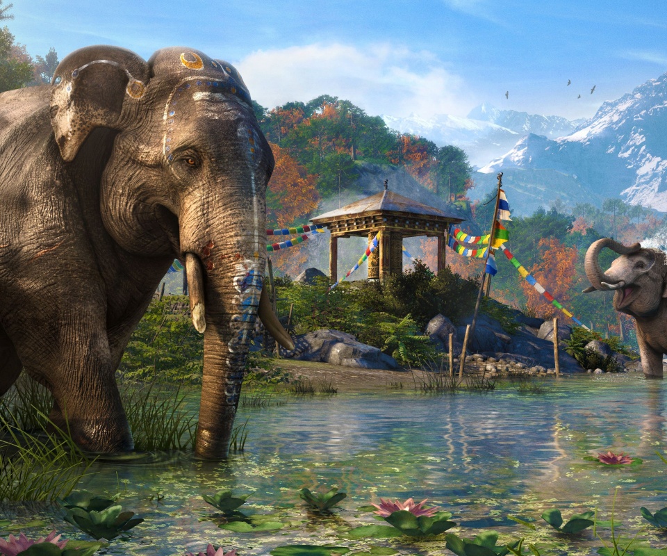 Слоники у воды обои