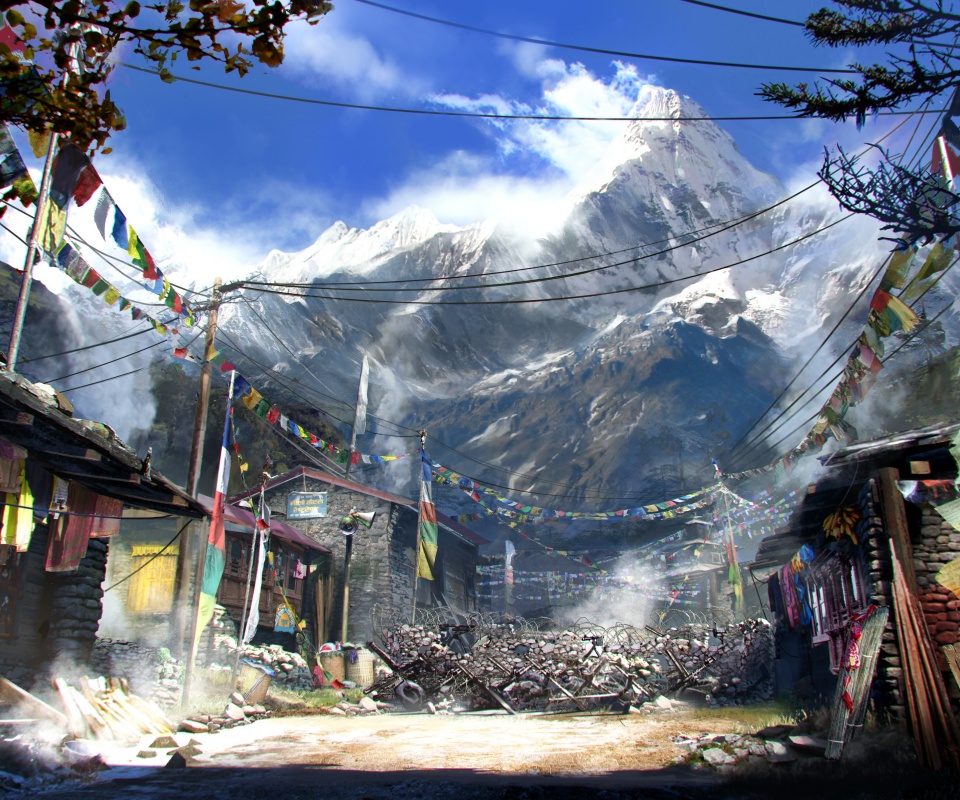 Загороженная улица в горах обои