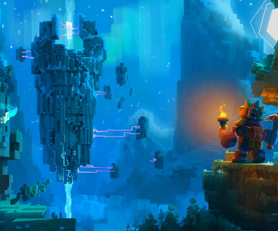 Парень с киркой и факелом смотрит в даль обои