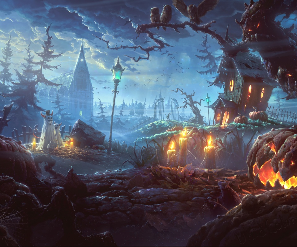 Страшный хэллоувинский пейзаж обои