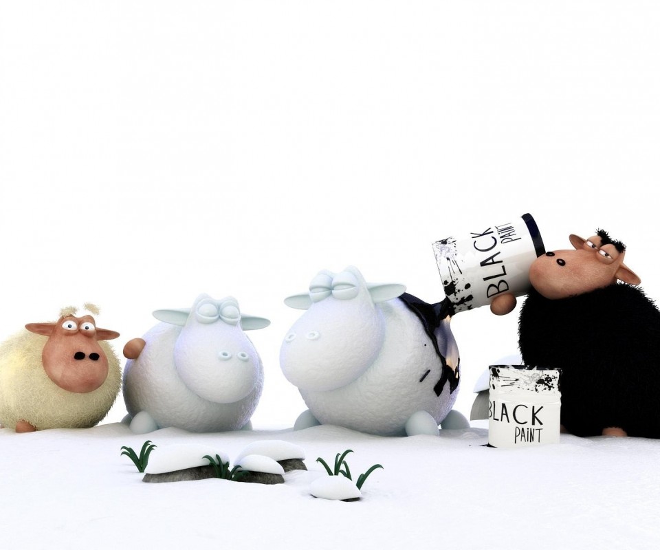 Овечки лепят снеговиков обои