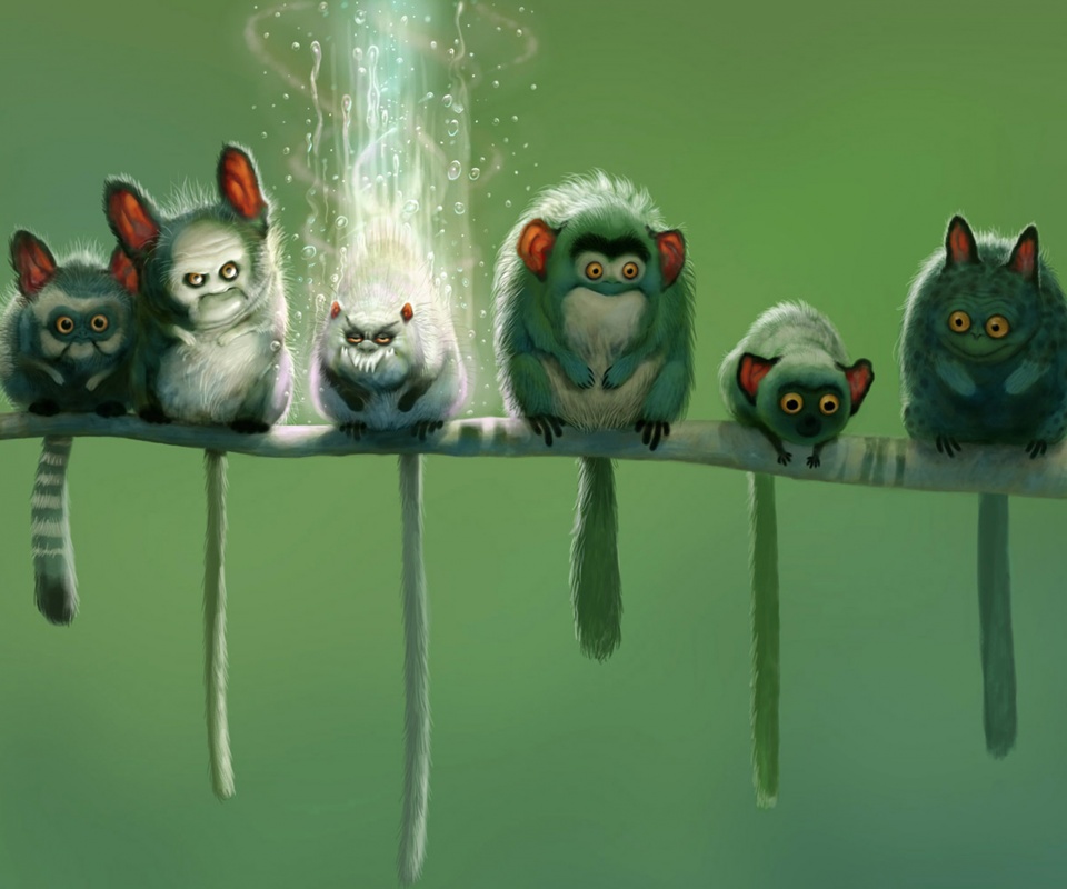 Существа на ветке обои