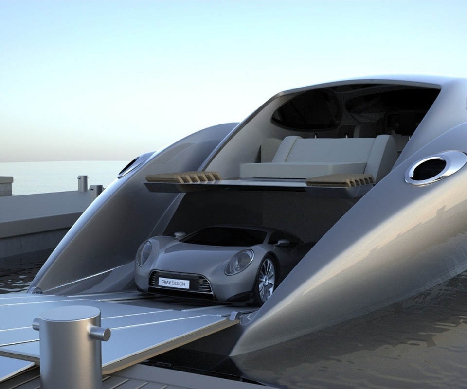 Яхта с автомобилем на борту обои