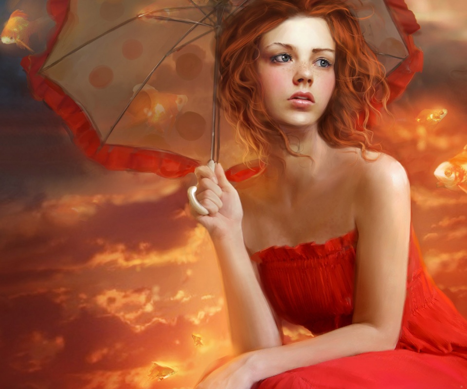 Девушка с зонтиком обои