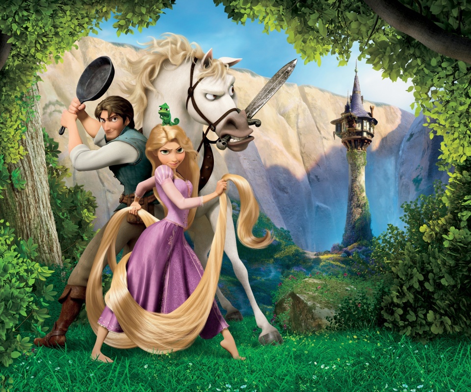 Рапунцель, Флин, Максимус и Паскаль обои